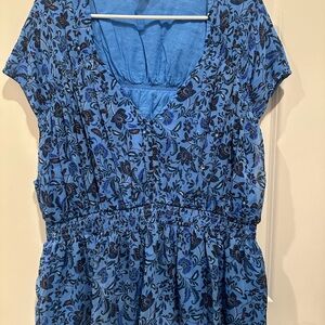 Old Navy Blue and Black Floral Blouse
